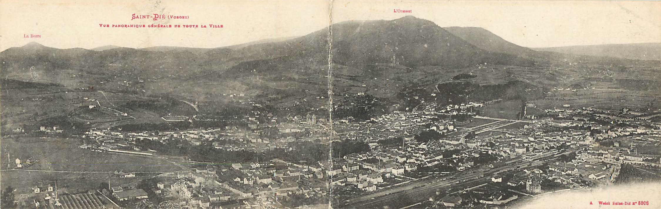 CARTE DOUBLE CPA Saint Die Vue panoramique generale de toutes la ville Pyrenees