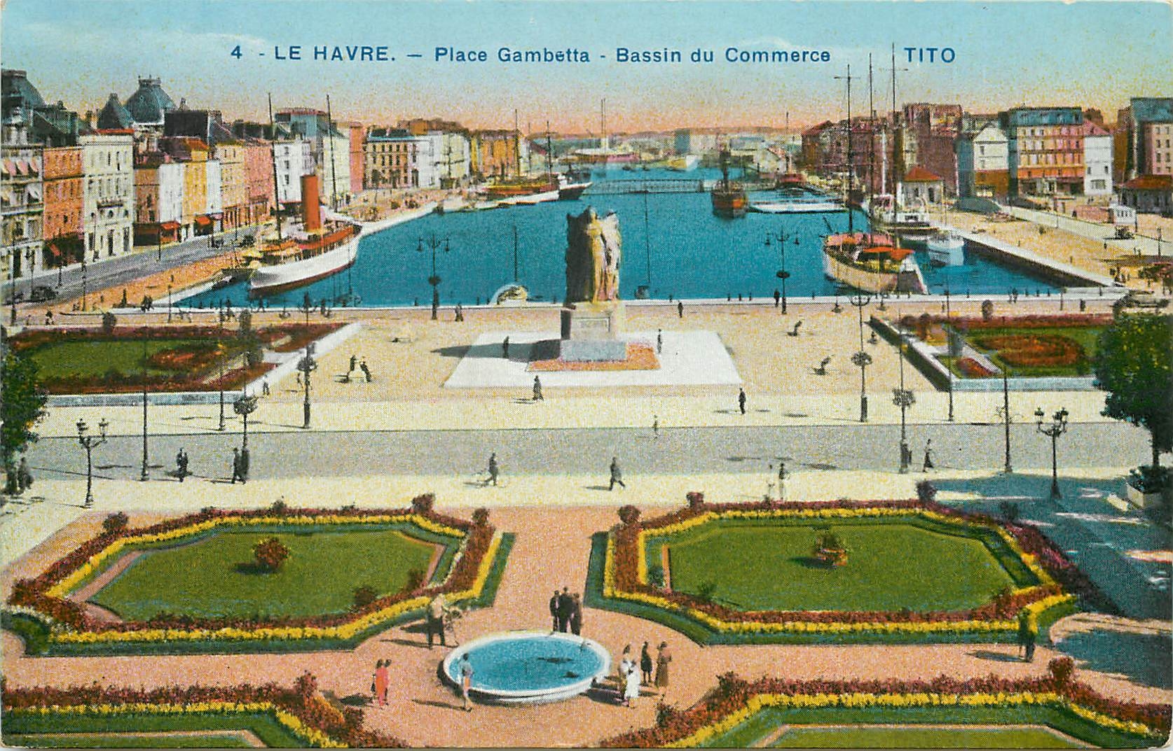 CPA Le Havre Place Gambetta Bassin du Commerce 
