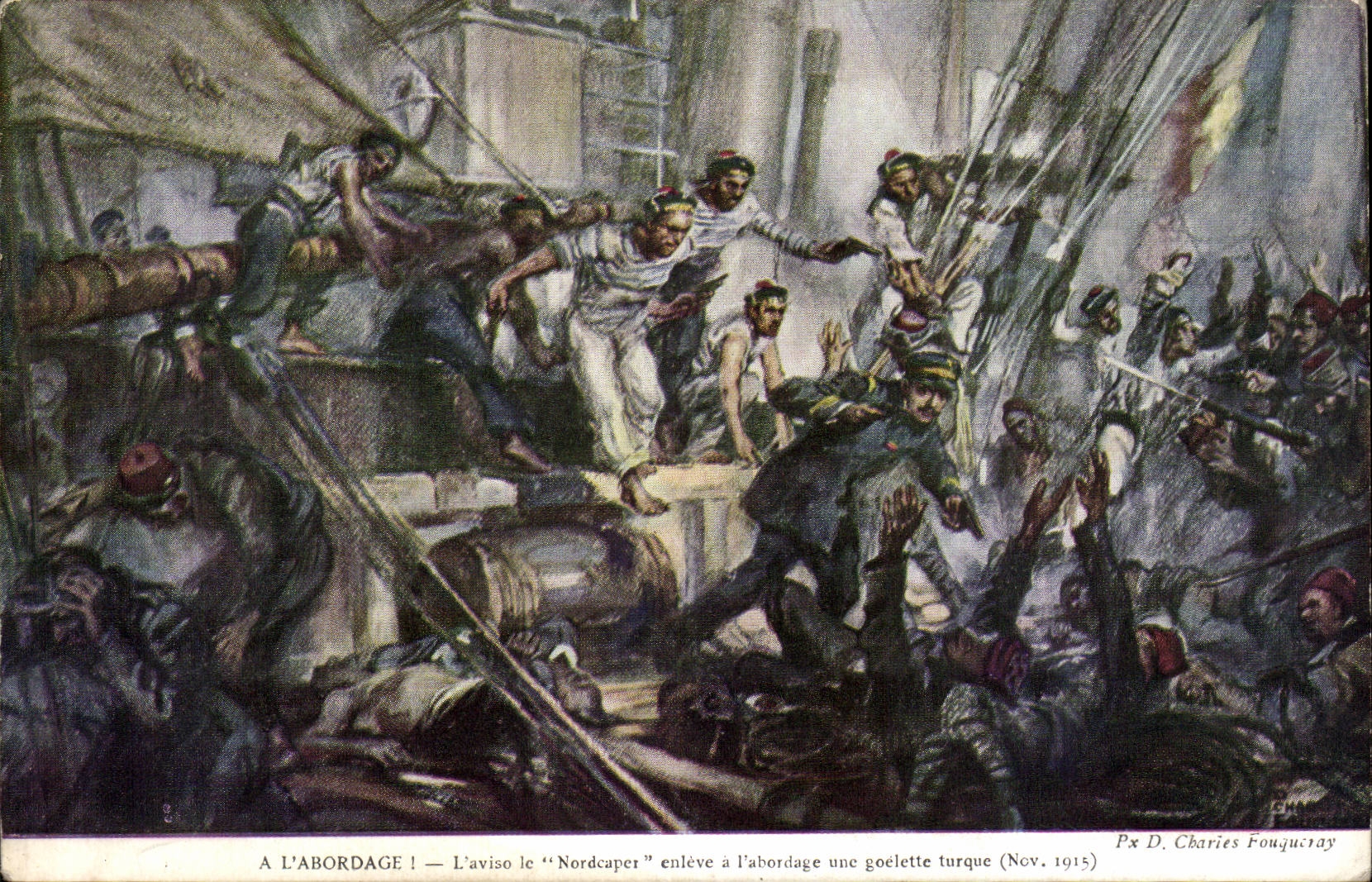 Illustrator CPA For our Sailors Marine With the boarding! The sloop Nordcaper removes with the boarding uen goelette Turkish 1915