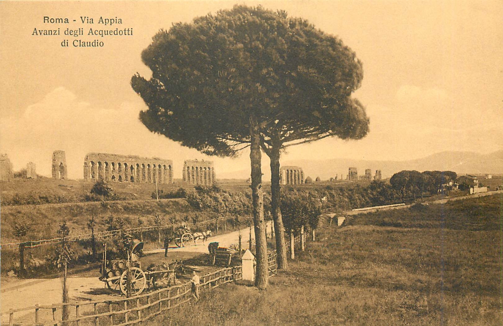CPA Roma via appia Avanzi degli acquedotti di Claudio Charrette a ane Mule