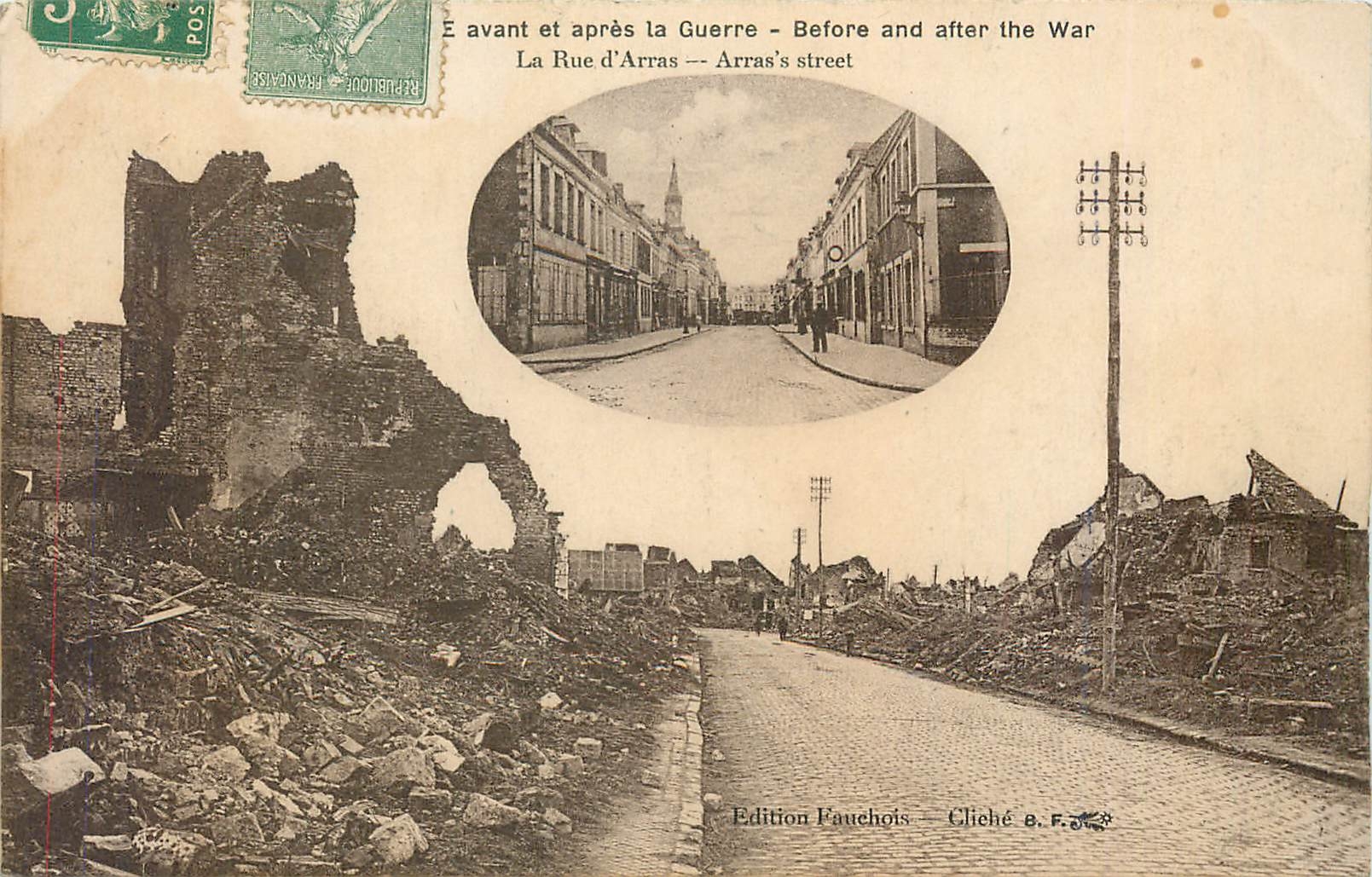 CPA Avant et apres la Guerre  La rue d'Arras