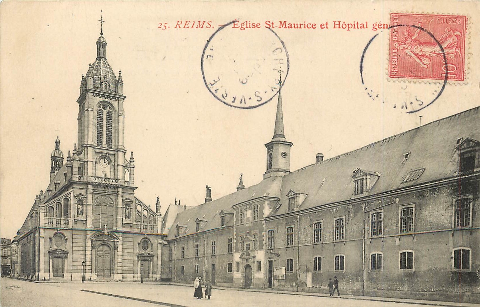 CPA Reims Eglise St Murice et Hopital general