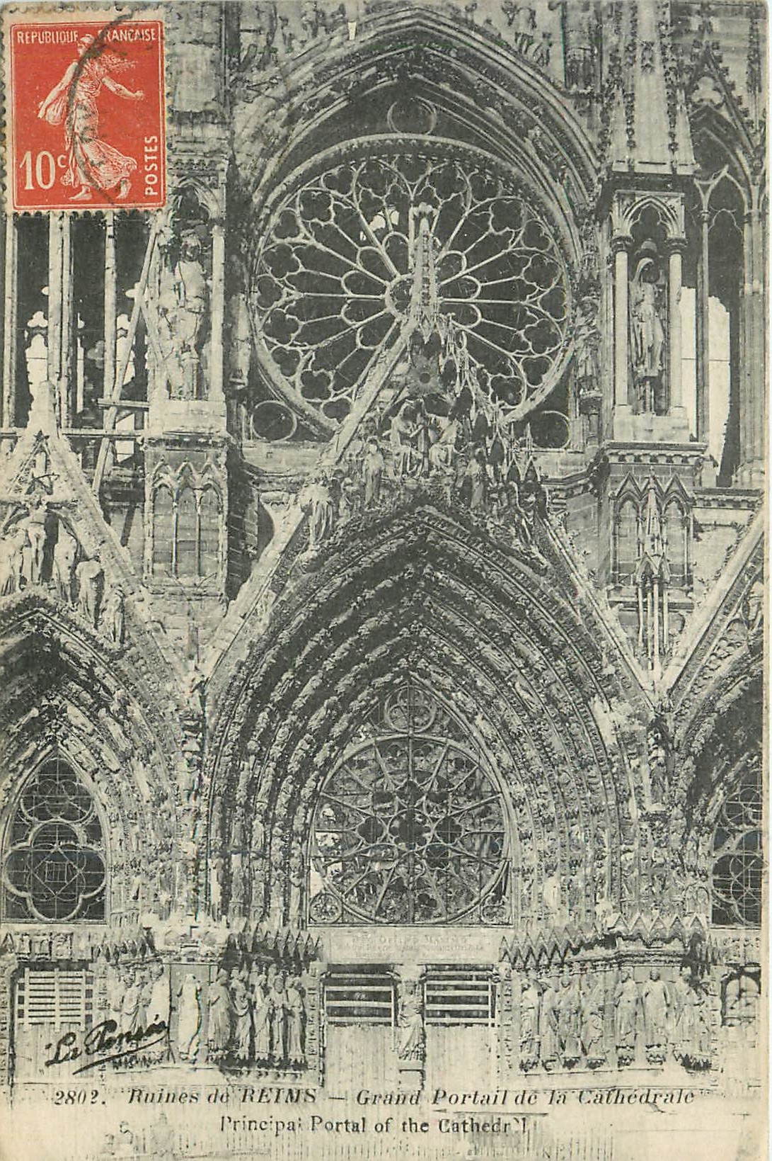 CPA Ruines de reims Gand portal de la Cathedral
