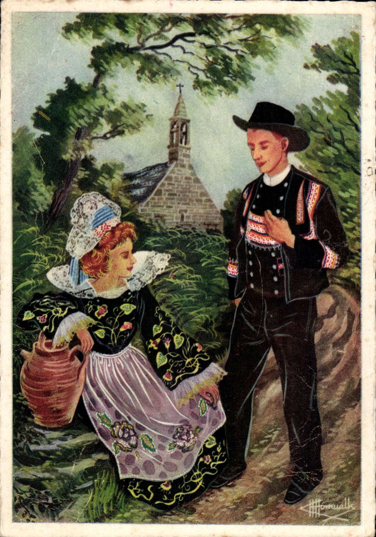 CPA By traversing Brittany Bannalec (Cornouailles) Folklore Breton Caps