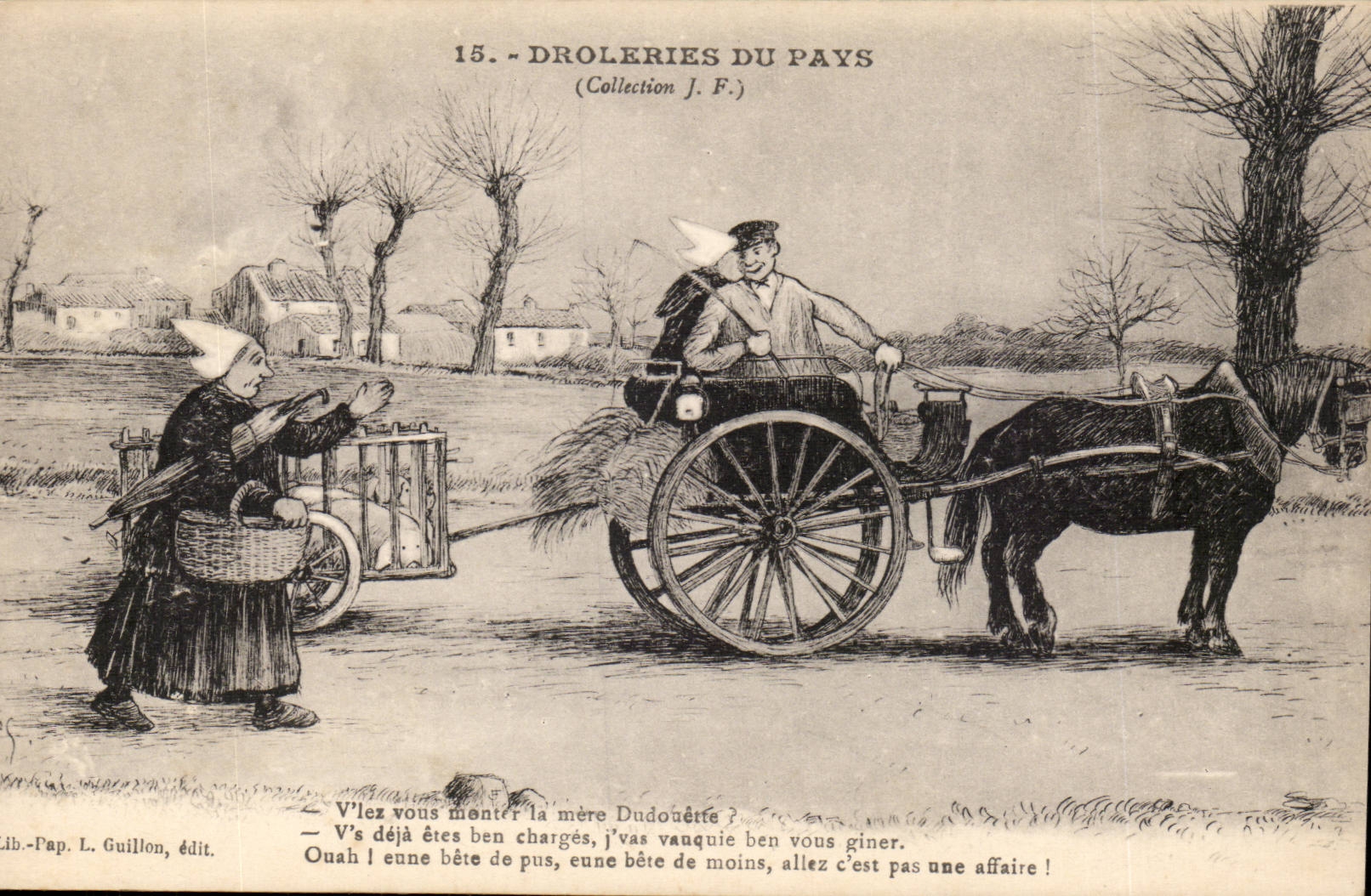 CPA Droleries du pays V'le vous menter la mere Dudouette ? (caleche) Humour paysans