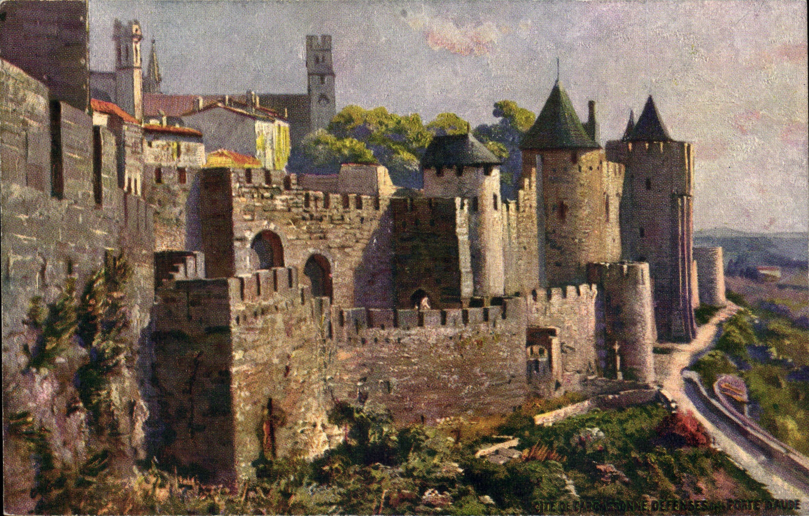 CPA ISCED of Carcassonne defenses of the door of Aude