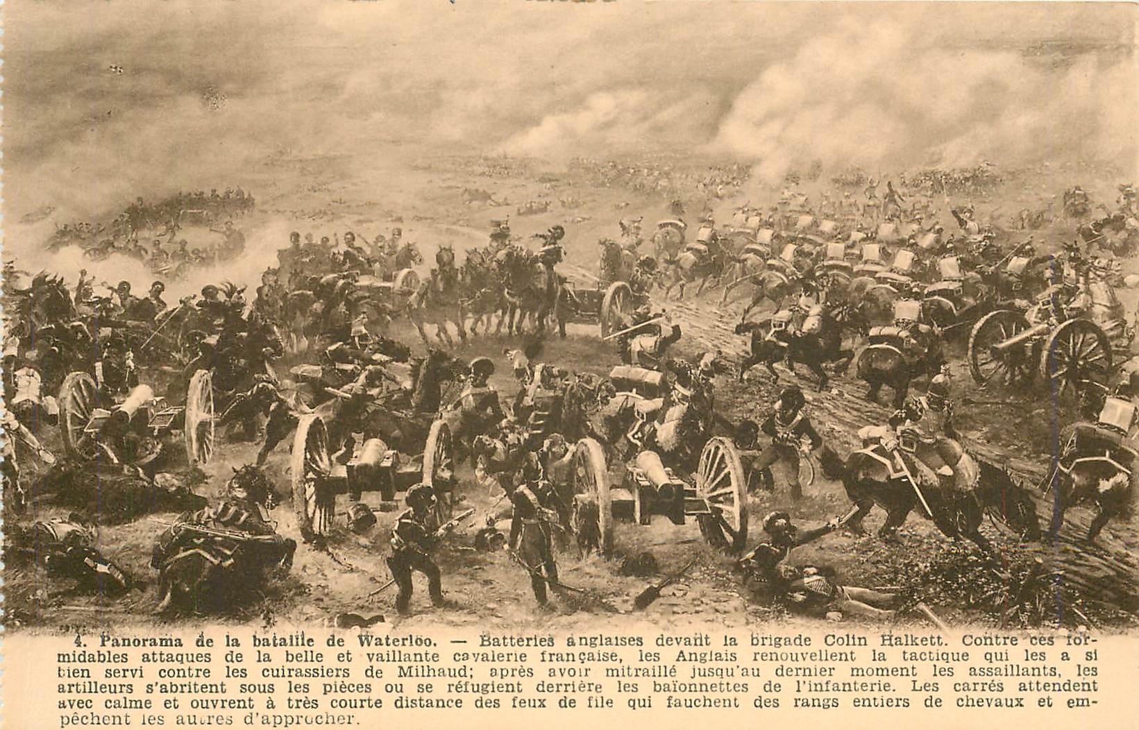 CPA Panorama de la Bataille de Waterloo Batteries anglaises devant la brigade Colin Balkett