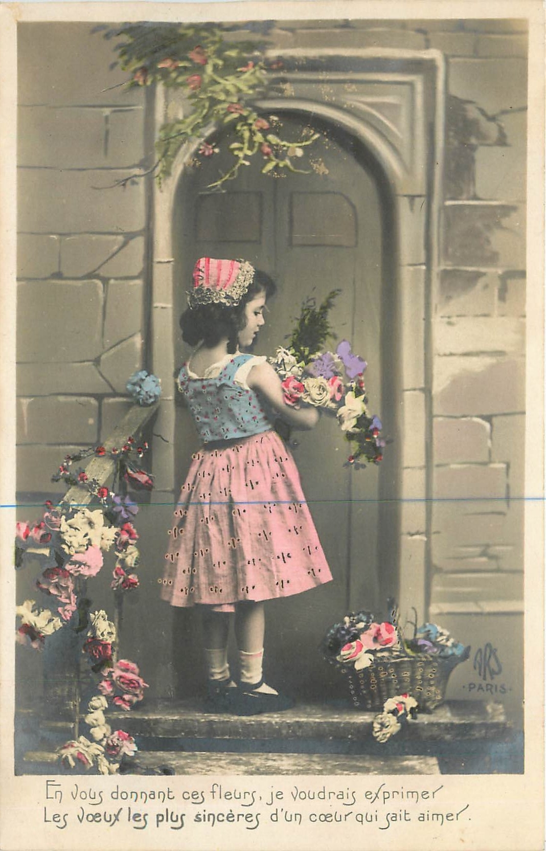 CPA En vous donnant ces fleurs je voudrais exprime Enfant