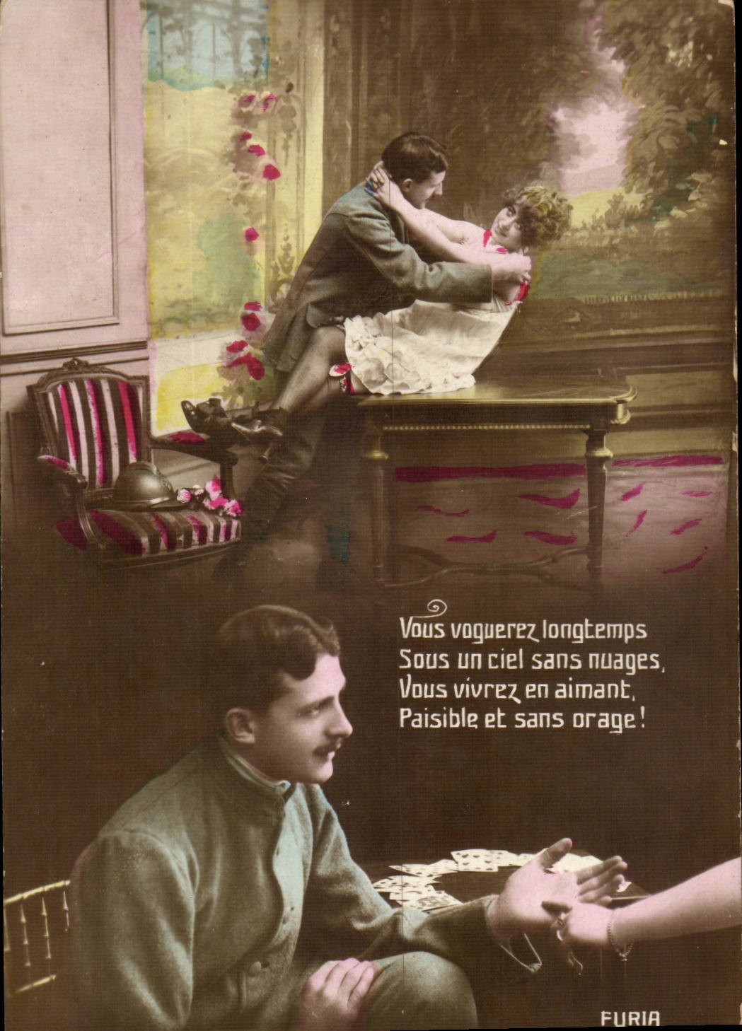 CPA Fantasy Militaria You will sail a long time under a sky without clouds (couple)