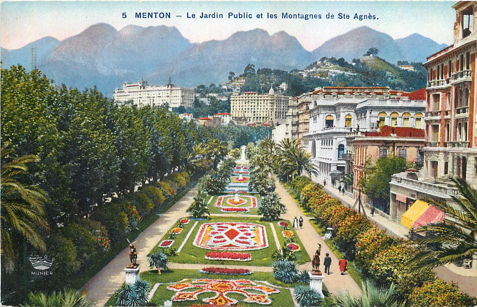 CPA Menton Le Jardin Public et les Montagnes de Ste Agnes 