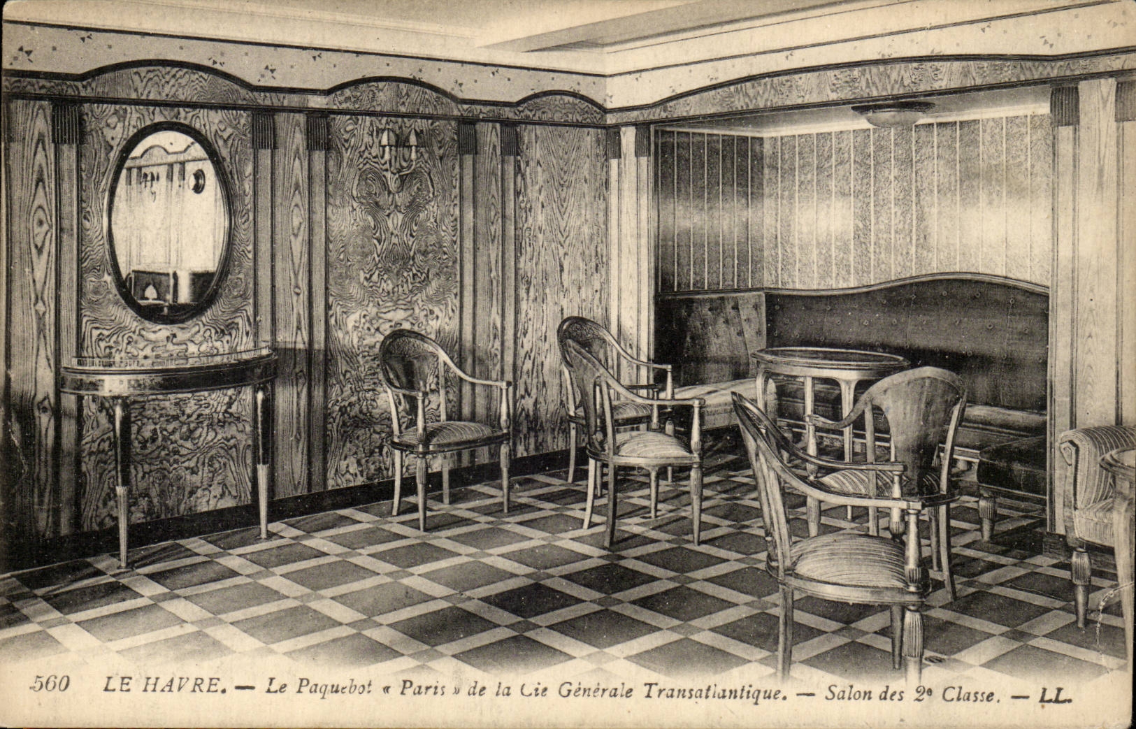 Steamer-Boat-steamer it Harbor Paris of the Co Generaae Tranatlantique- Living room of the 2 Class CPA