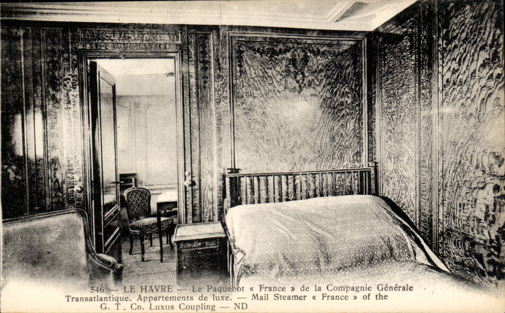 Steamer-Boat-steamer Le Havre France of the Transatlantic General Company: Apartments of luxury CPA