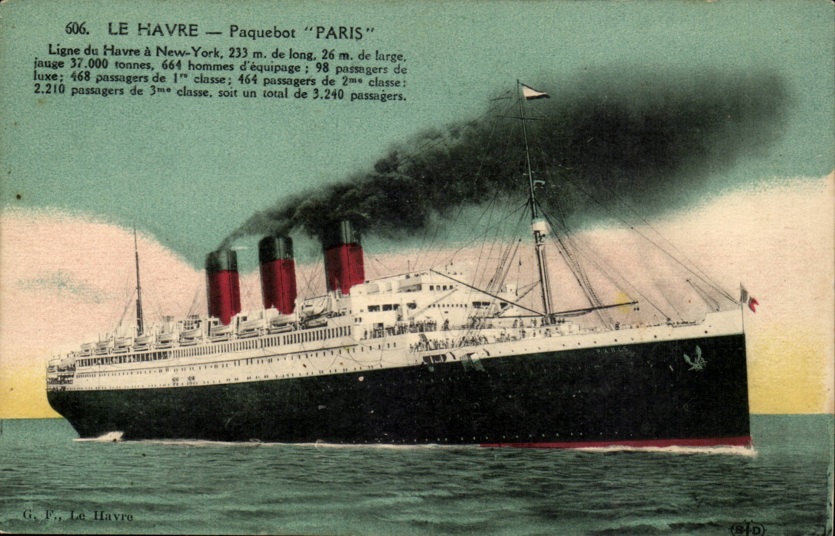 Steamer-Boat-steamer Le Havre Paris Line of Harbor New York 233m length 26 m broad - CPA