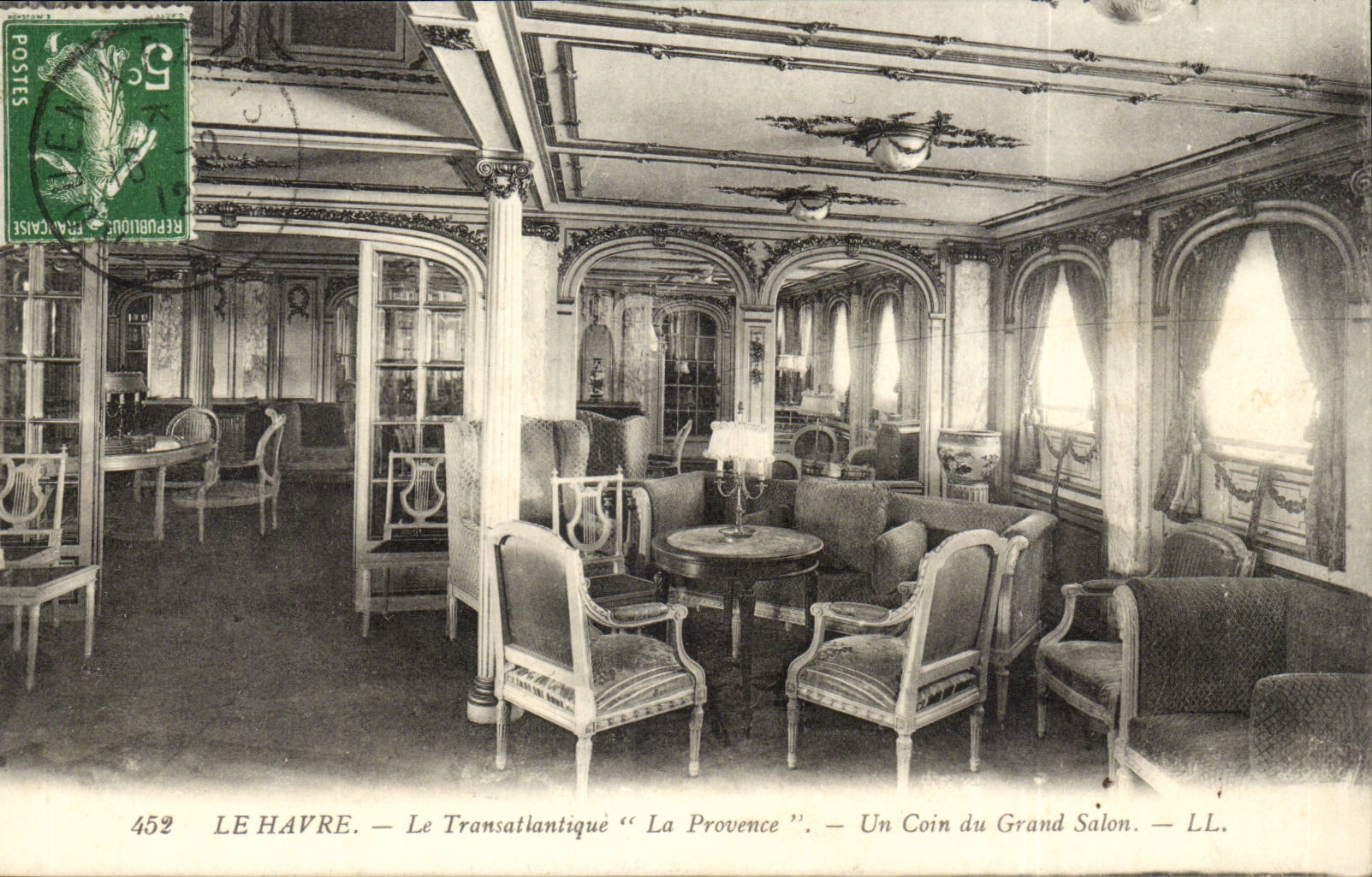 Steamer-Boat-steamer Le Havre Tranatlantique Provence a Corner of Large Living room CPA