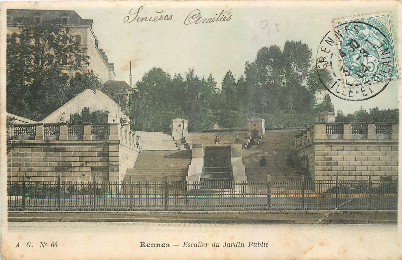 CPA Rennes Escalier du Jardin Public 