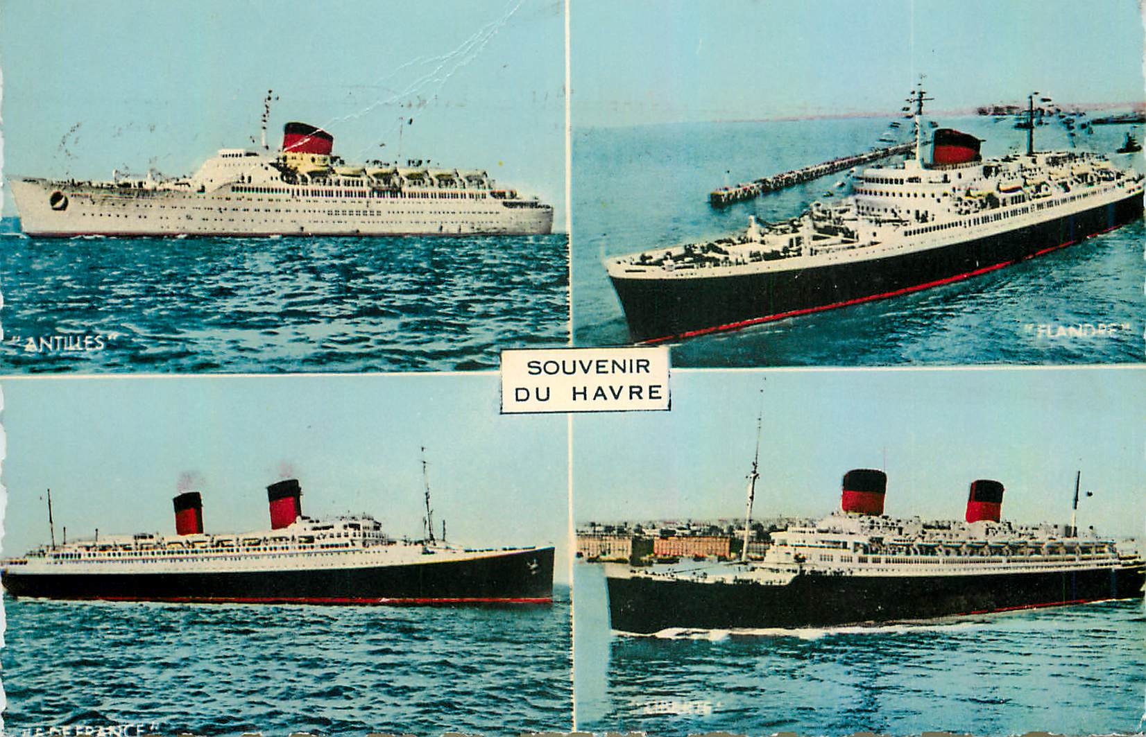 CPM Souvenir du Havre Seine Maritime Paquebots Liberte Ile de France Flandre Antilles 