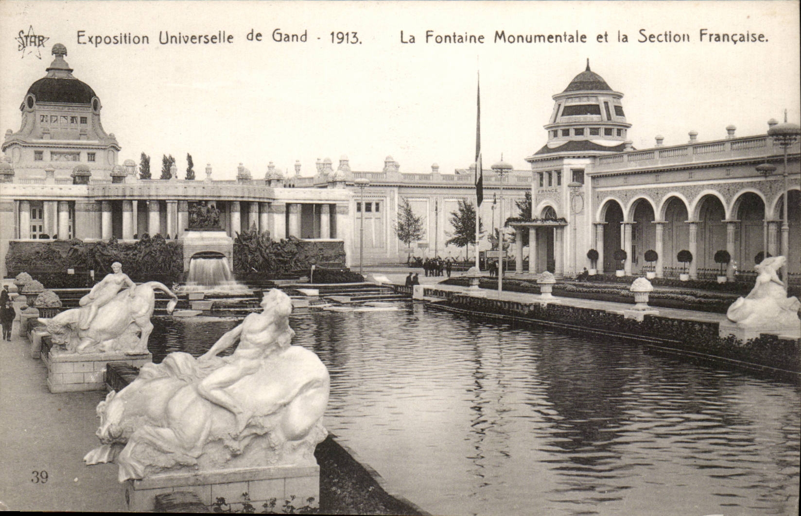 Exposition Universelle de Gand-Ghent-Belgique-Belgium-1913- La Fontaine Monumentale et la Section Francaise- CPA