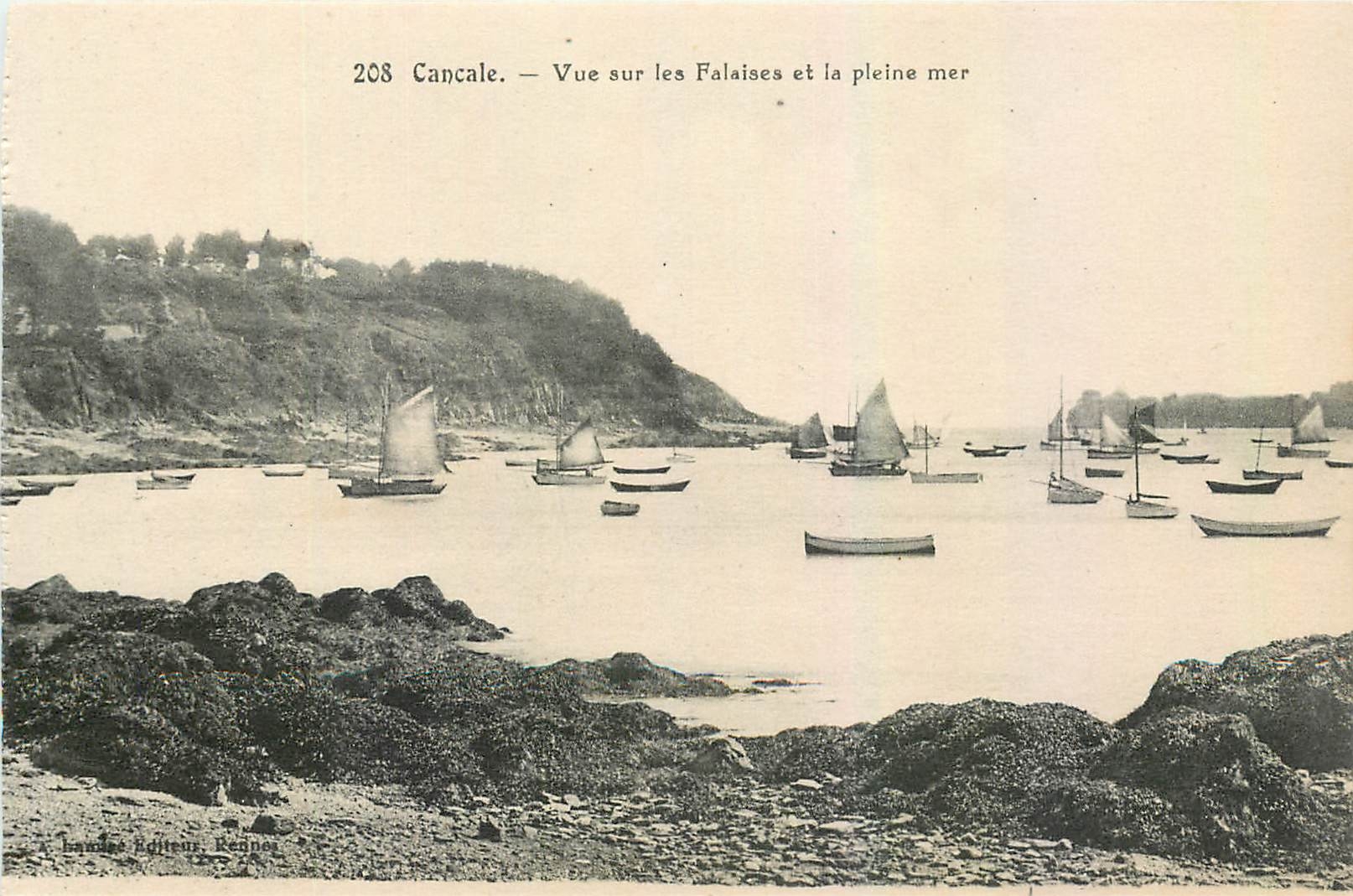 CPA Cancale Vue sur les Falaises et la pleine mer Bateaux