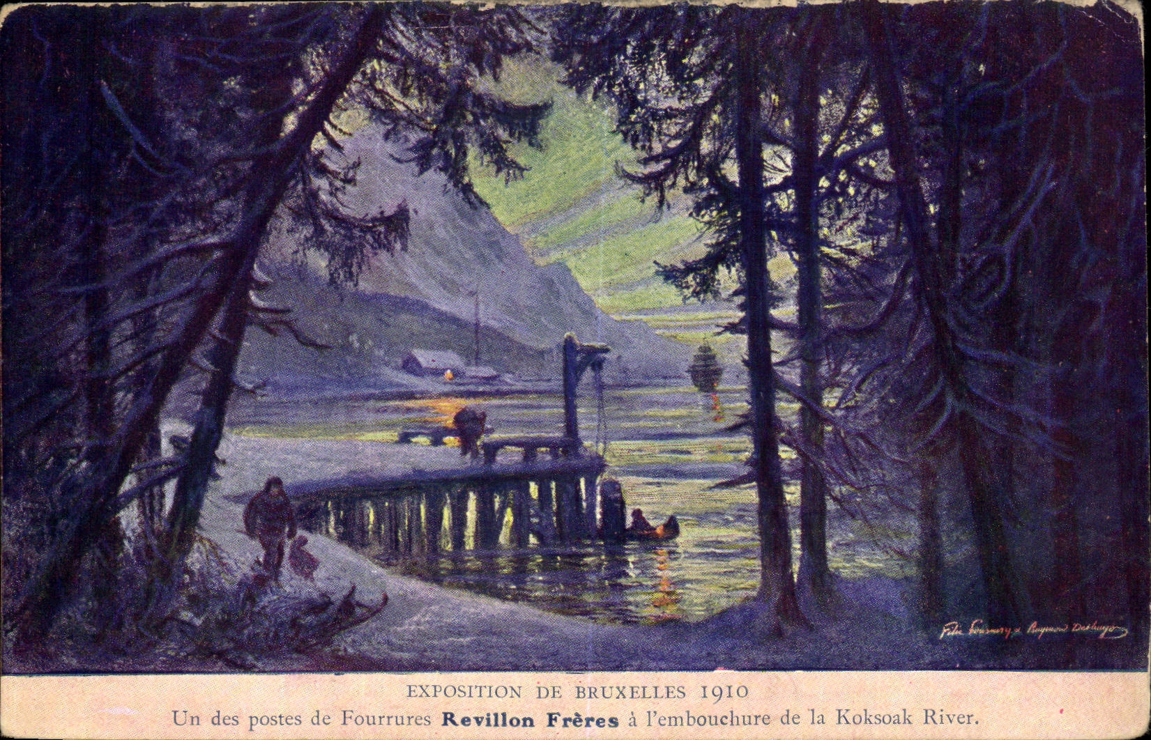 Exposition Universelle Bruxelles-Illustration-Brussels-Un des postes de Fourrures Revillon Freres-Koksoak River-CPA