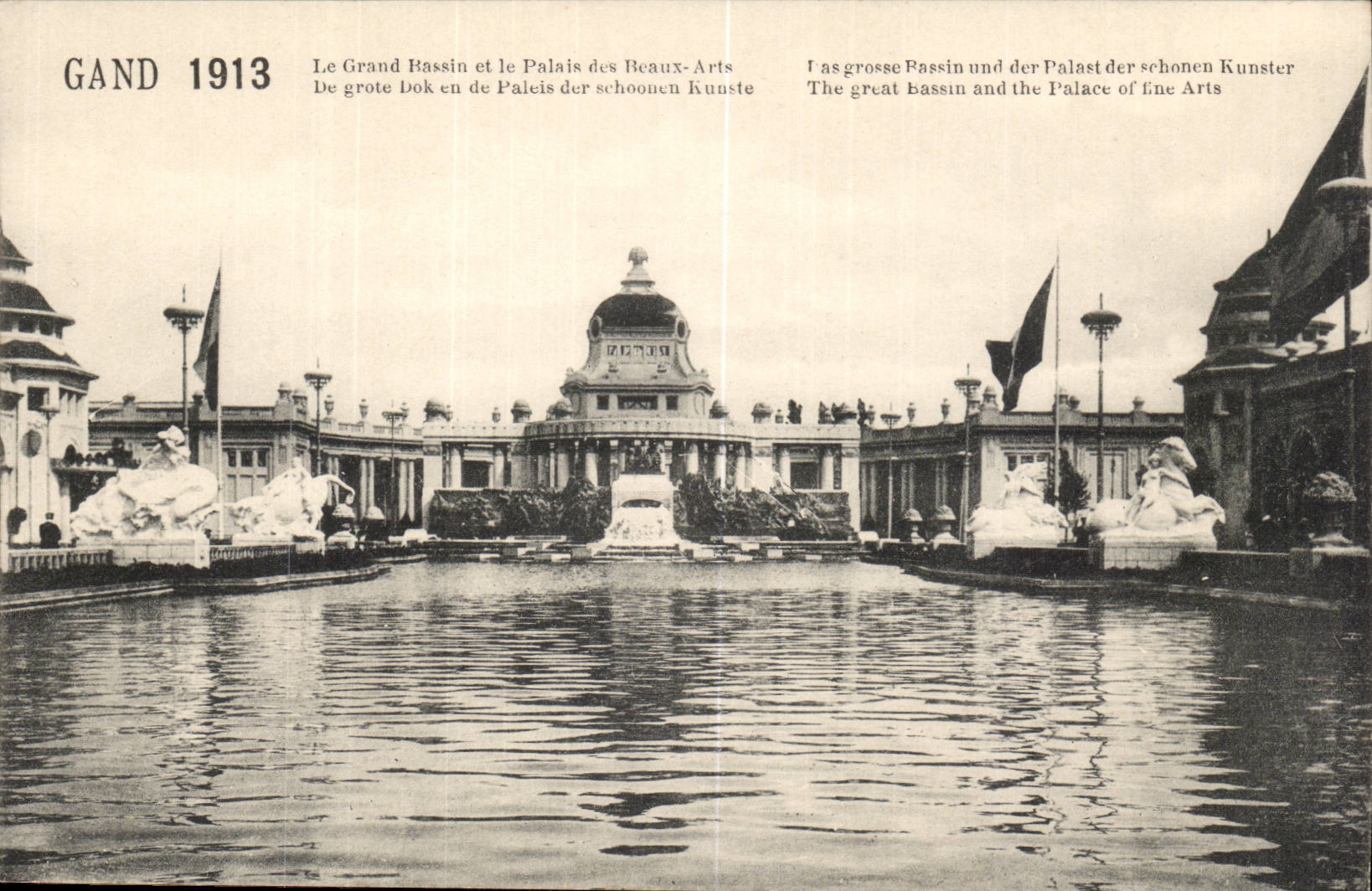 Exposition Universelle de Gand-Ghent-Belgique-Belgium-1913- Le Grand Bassin et le Palais des Beaux-Arts - CPA
