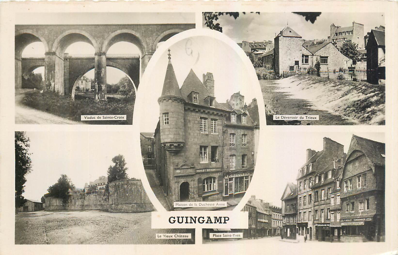 CPM Guingamp Viaduc de Sainte Croix Le derversoir de Trieux Le vieux château Place Saint Yves