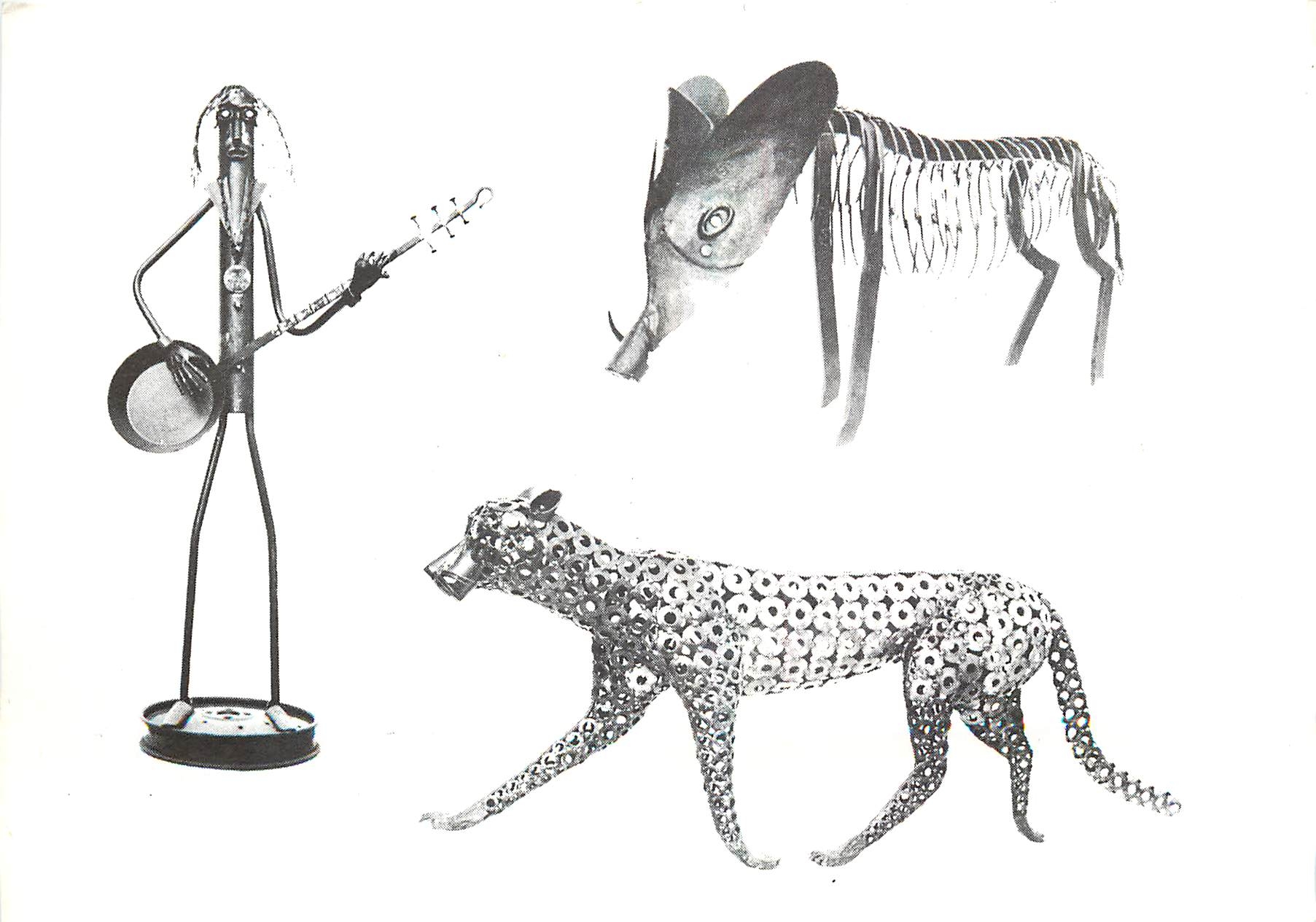 CPM Ferro Sculptures de Maurice Louis Lapouge La Croix du Rat Castels Guepard Sanglier Musicien