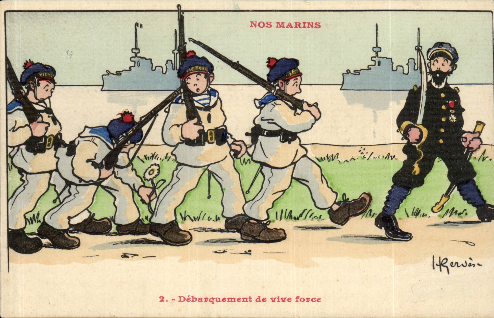 Nos Marins-Fantaisie-Humour- Bateau-Debarquement de vive force-CPA Gervese