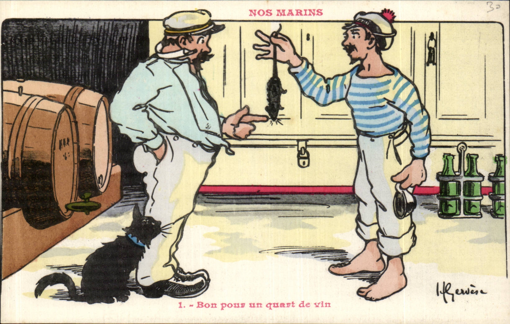 Nos Marins-Fantaisie-Humour- Bateau- Bon pour un quart de vin-CPA Gervese
