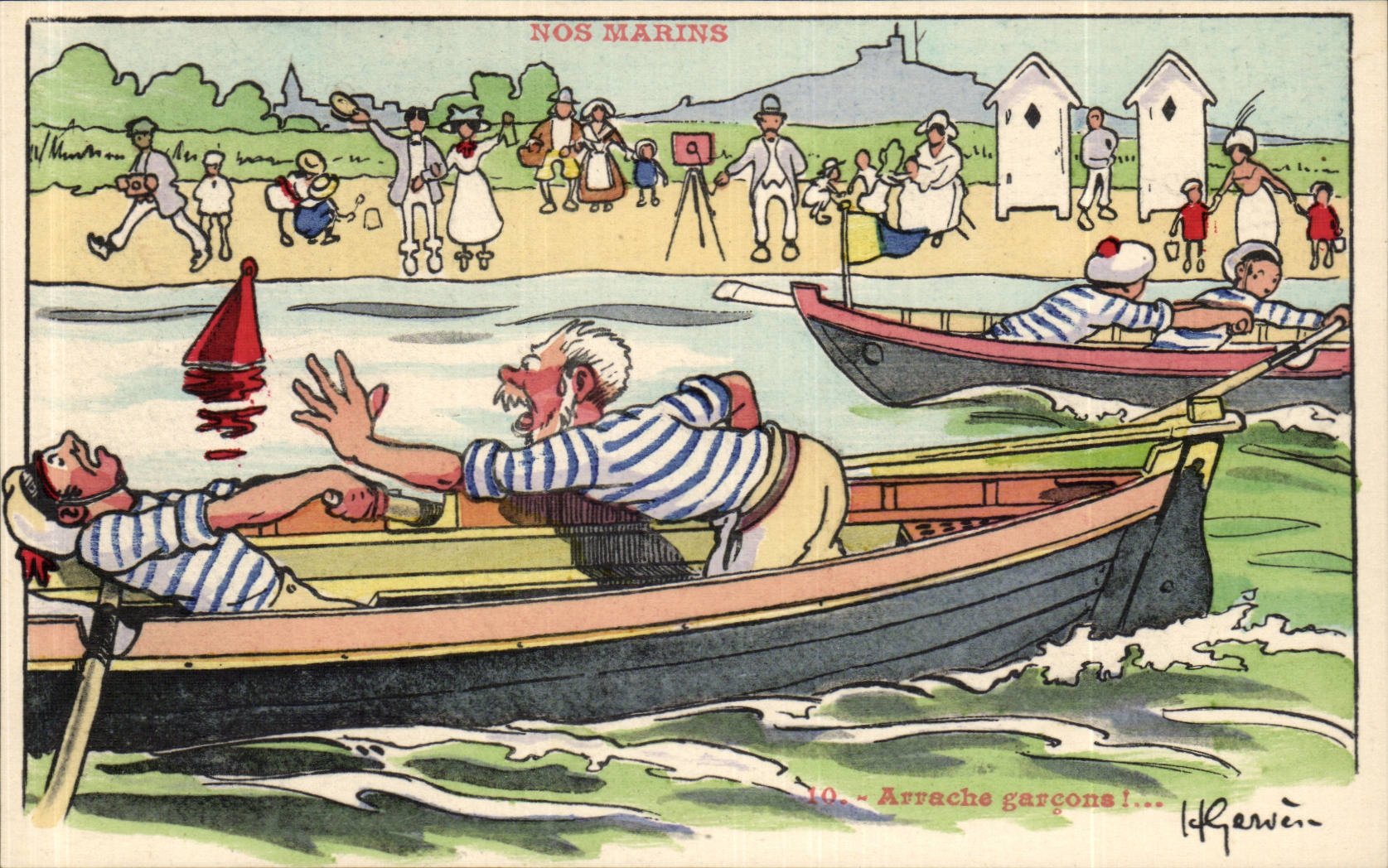 Nos Marins-Fantaisie-Humour-Bateau- Arrache garcons! -CPA Gervese