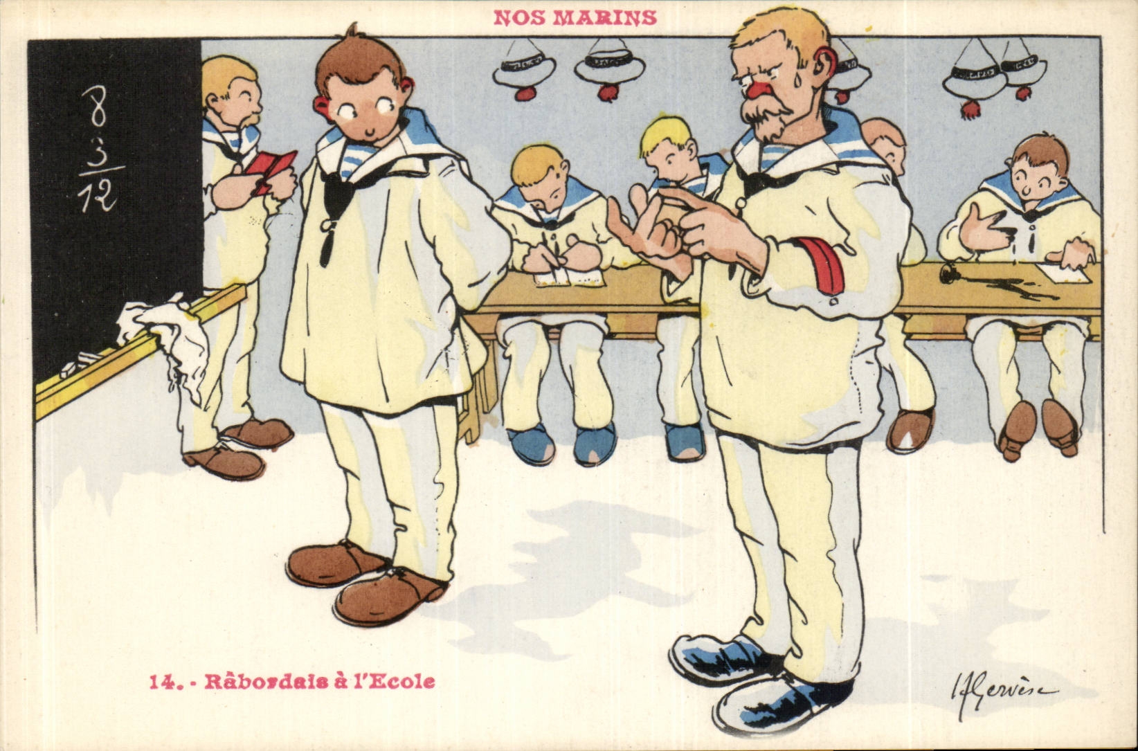 Nos Marins-Fantaisie-Humour-Bateau- Rabordais a l'Ecole- CPA Gervese