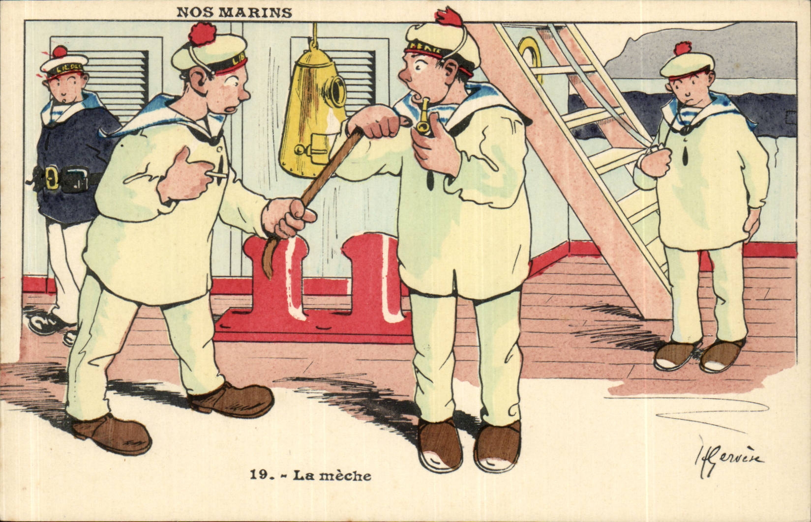 Nos Marins-Fantaisie-Humour-Bateau- La meche- CPA Gervese