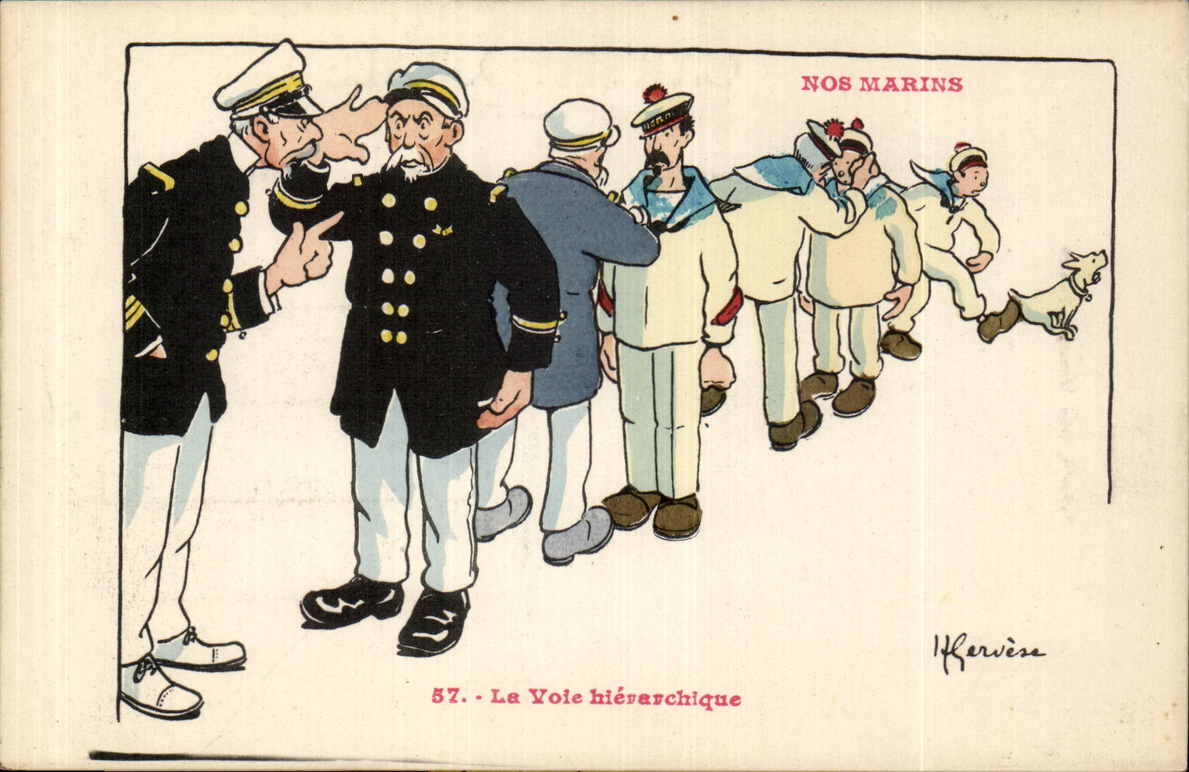 Nos Marins-Fantaisie-Humour-Bateau- La Voie hierarchique- Chien -CPA Illustrateur Gervese