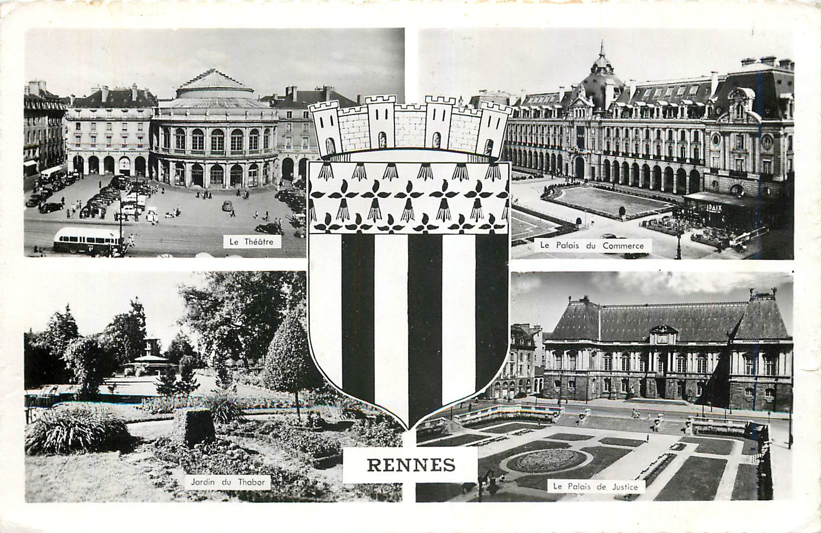 CPM Rennes Le theatre Le palais du commerce Jardin du Thabor Le palais de justice