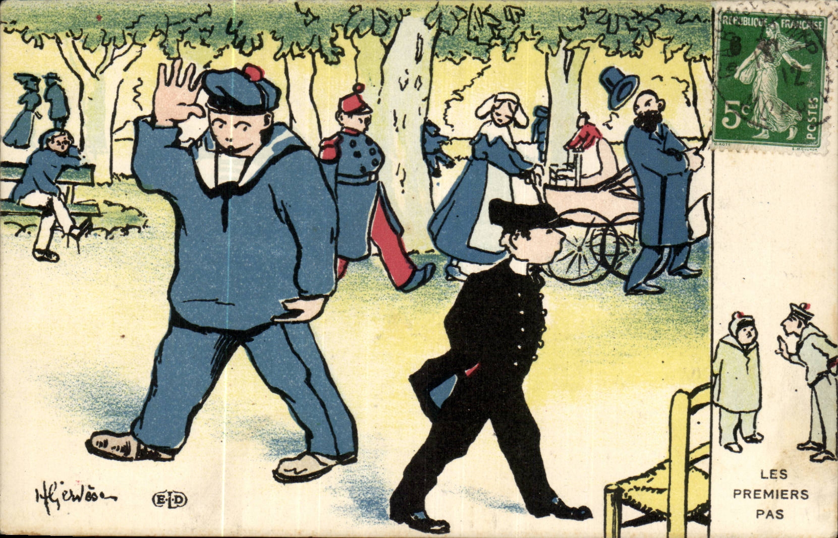 Sailor-Fantasy-Humor-boat First Steps - CPA Gervese Illustrator