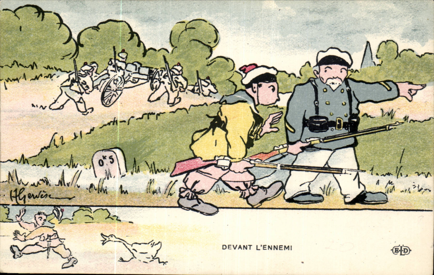 Sailor-Fantasy-Humor-boat In front of the Enemy - CPA Gervese Illustrator