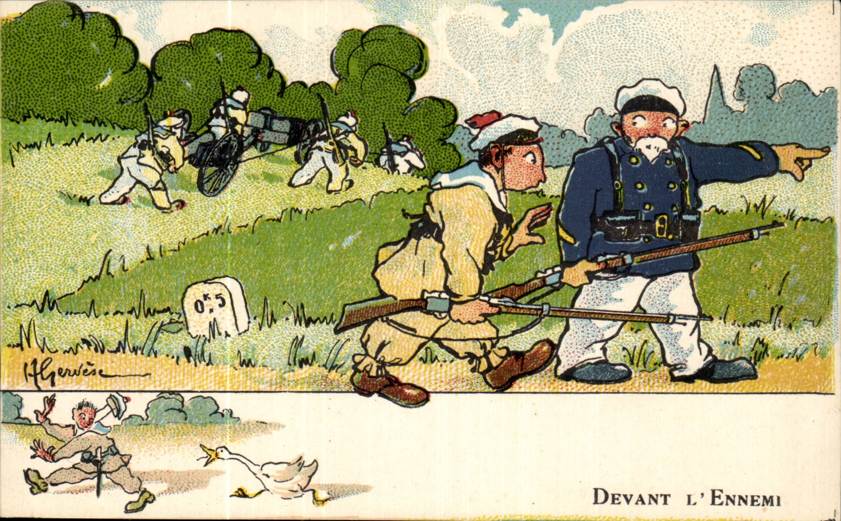 Sailor-Fantasy-Humor-boat In front of the Enemy - CPA Gervese Illustrator