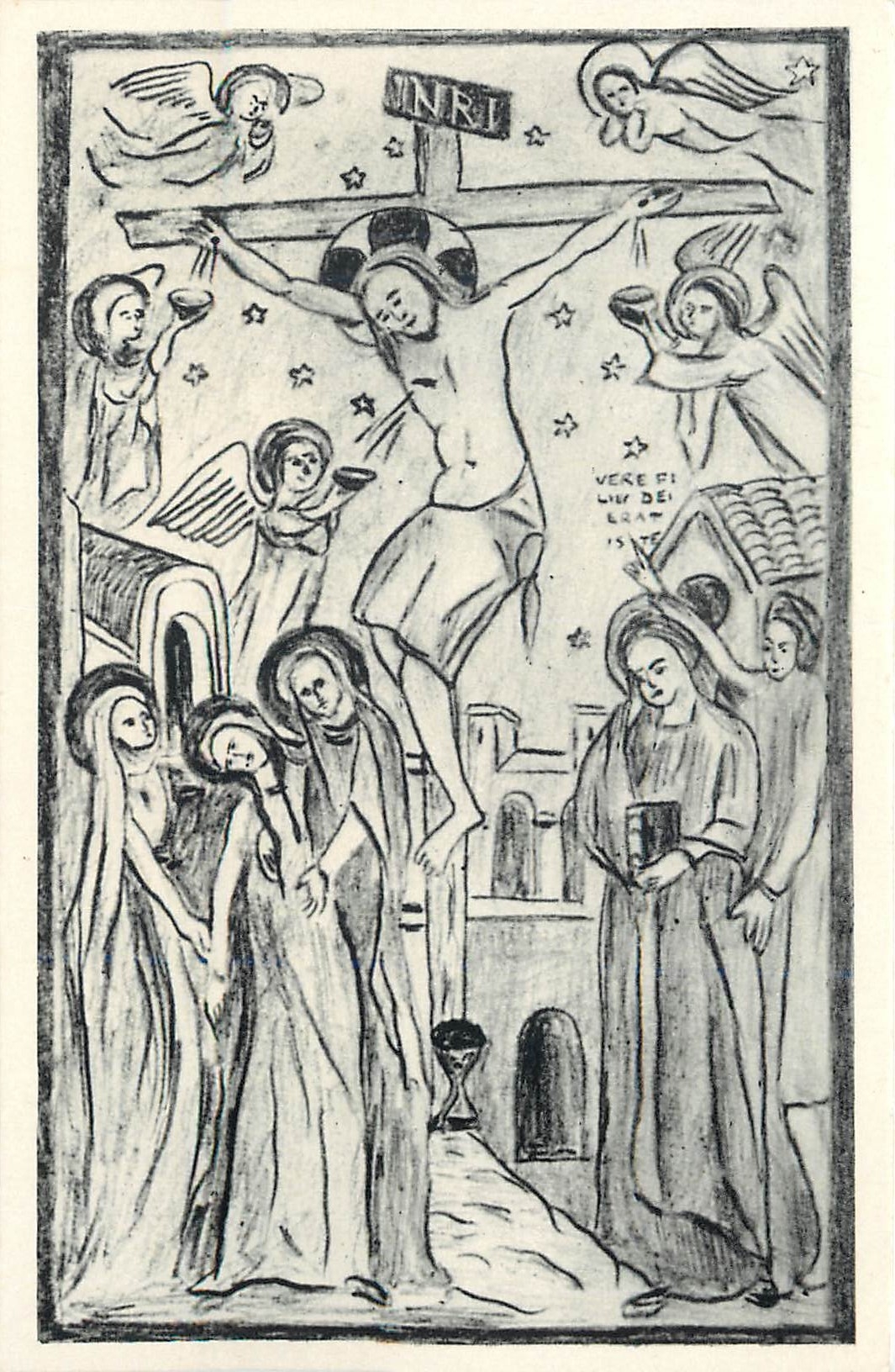 CPM Sainte Croix en Jarez La Crucifixion Fresque du debut XIVe s de l'ecole Lyonnaisse