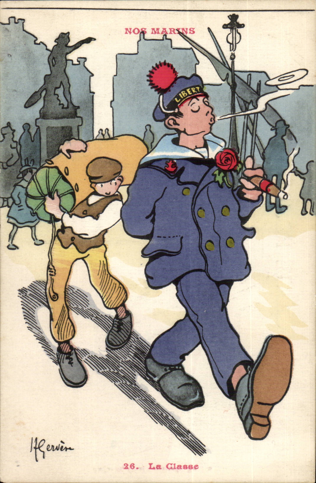 Nos Marins-Fantaisie-Humour-Bateau- La Classe -CPA Gervese Illustrateur