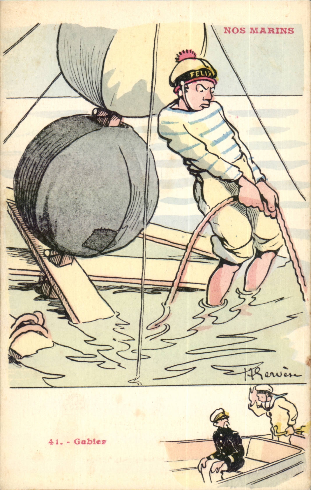 Nos Marins-Fantaisie-Humour-Bateau- Gabier- CPA Gervese Illustrateur