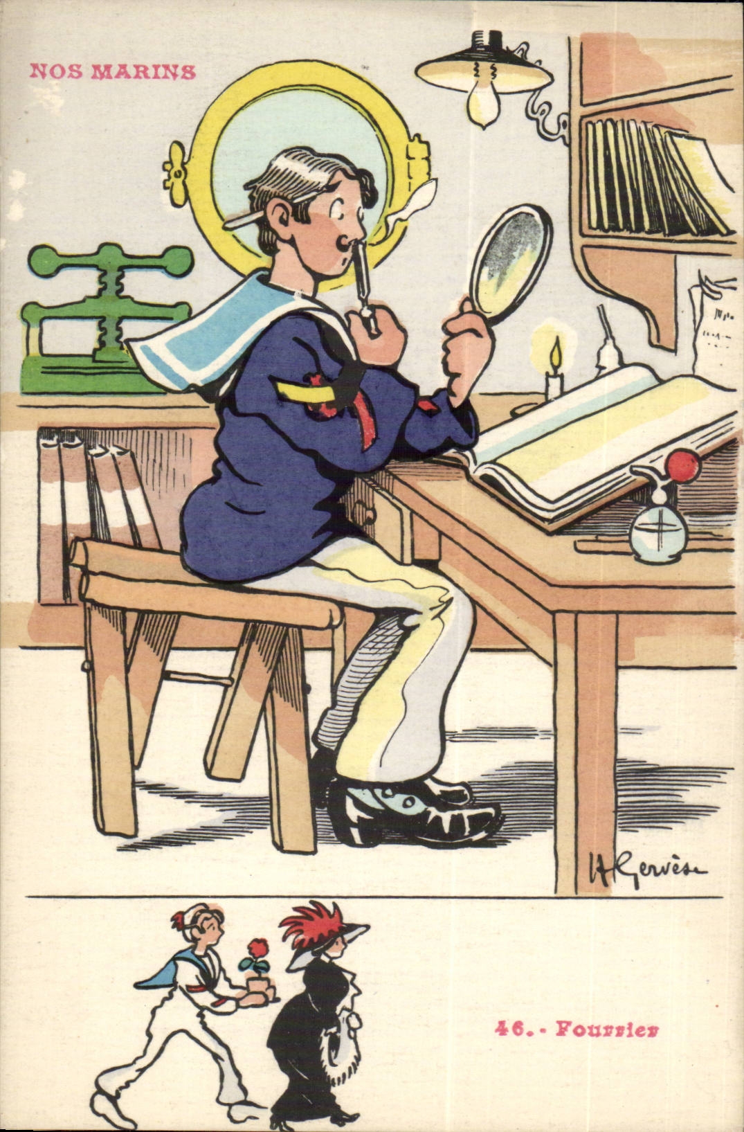 Nos Marins-Fantaisie-Humour-Bateau- Fourrier CPA Gervese Illustrateur