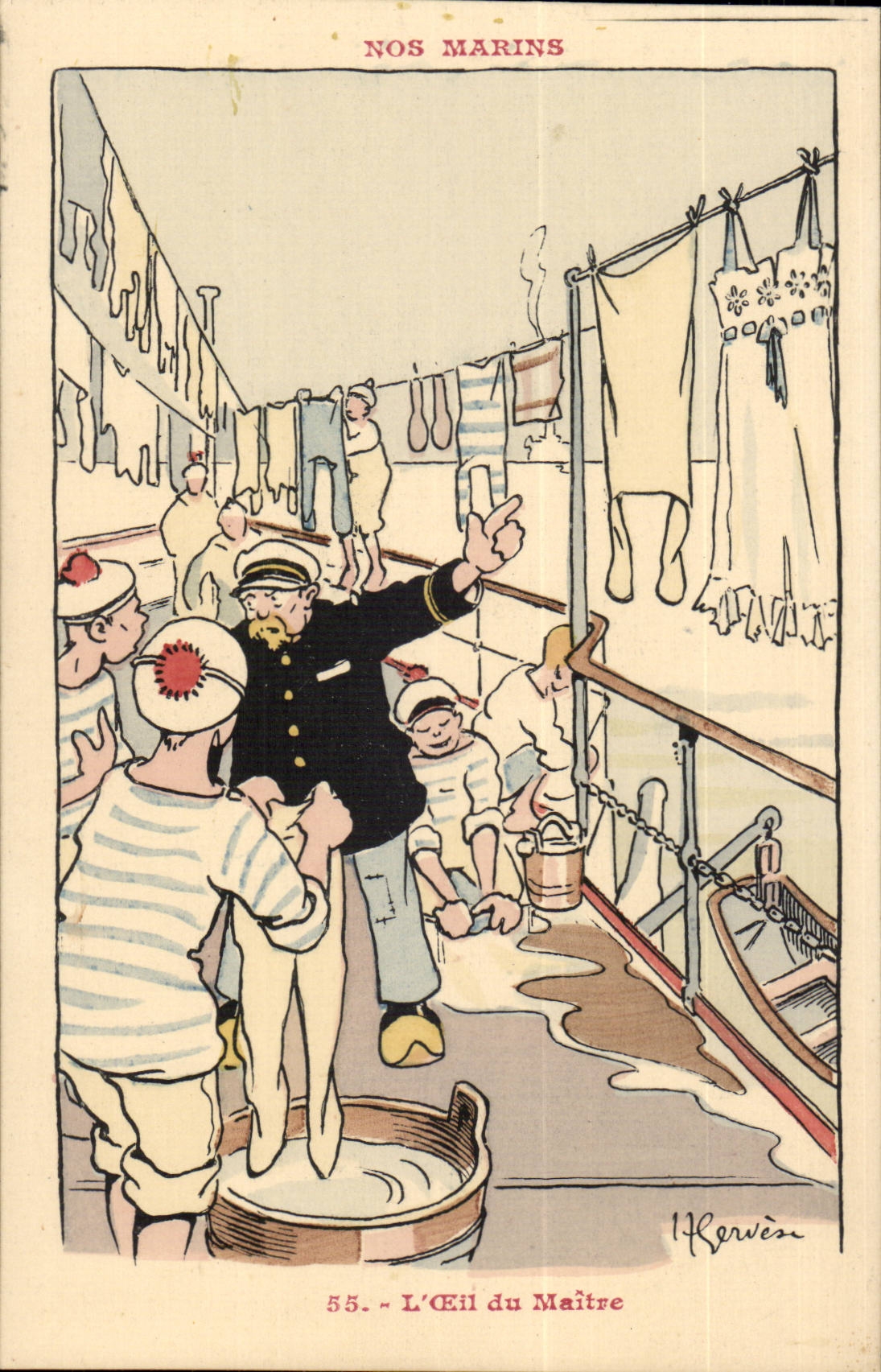 Nos Marins-Fantaisie-Humour-Bateau- L'Oeuil du Maitre- CPA Gervese Illustrateur