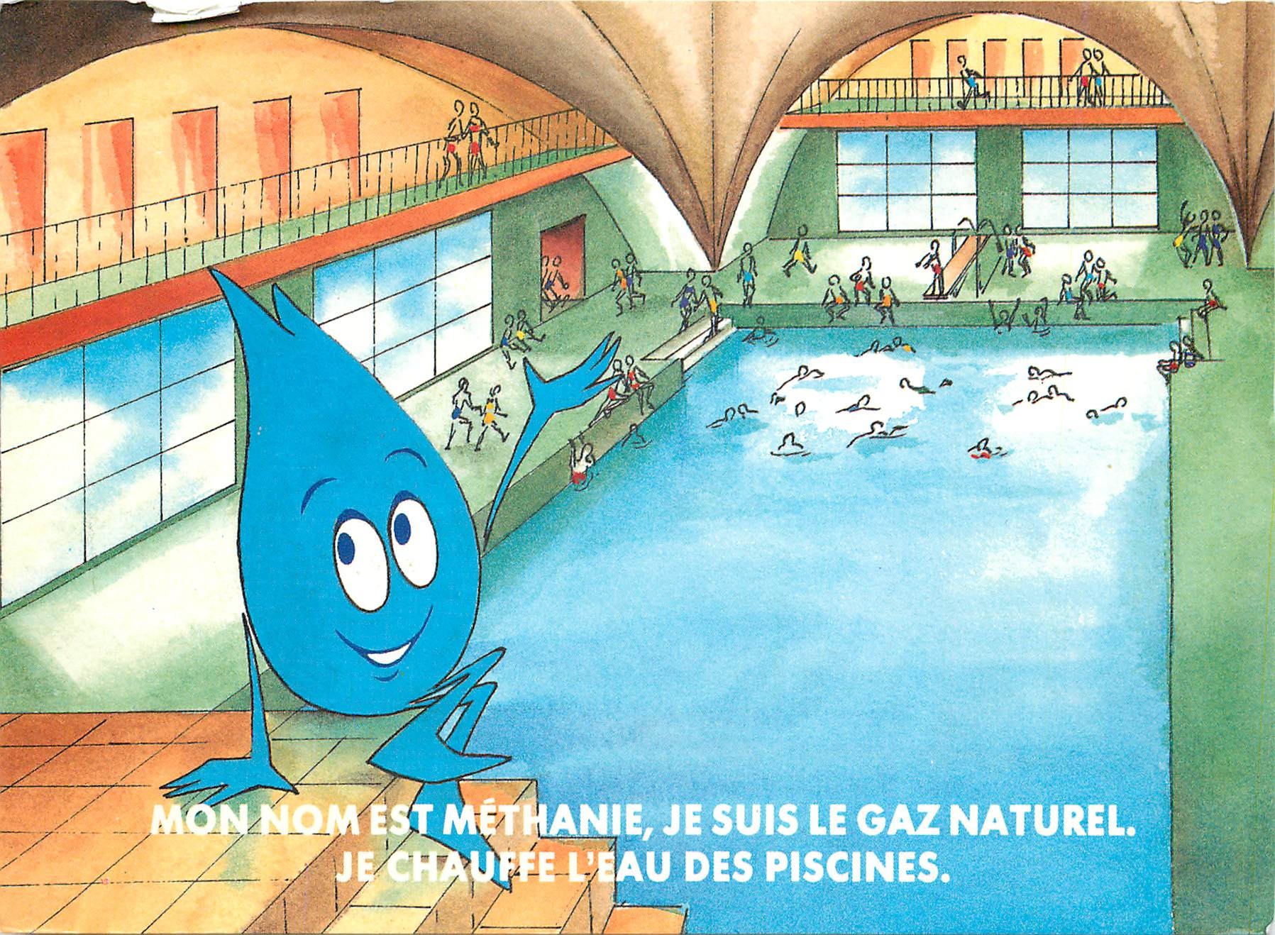 CPM Mon Nom est Methanie je suis le Gaz Naturel je Chauffe l'eau des Piscines