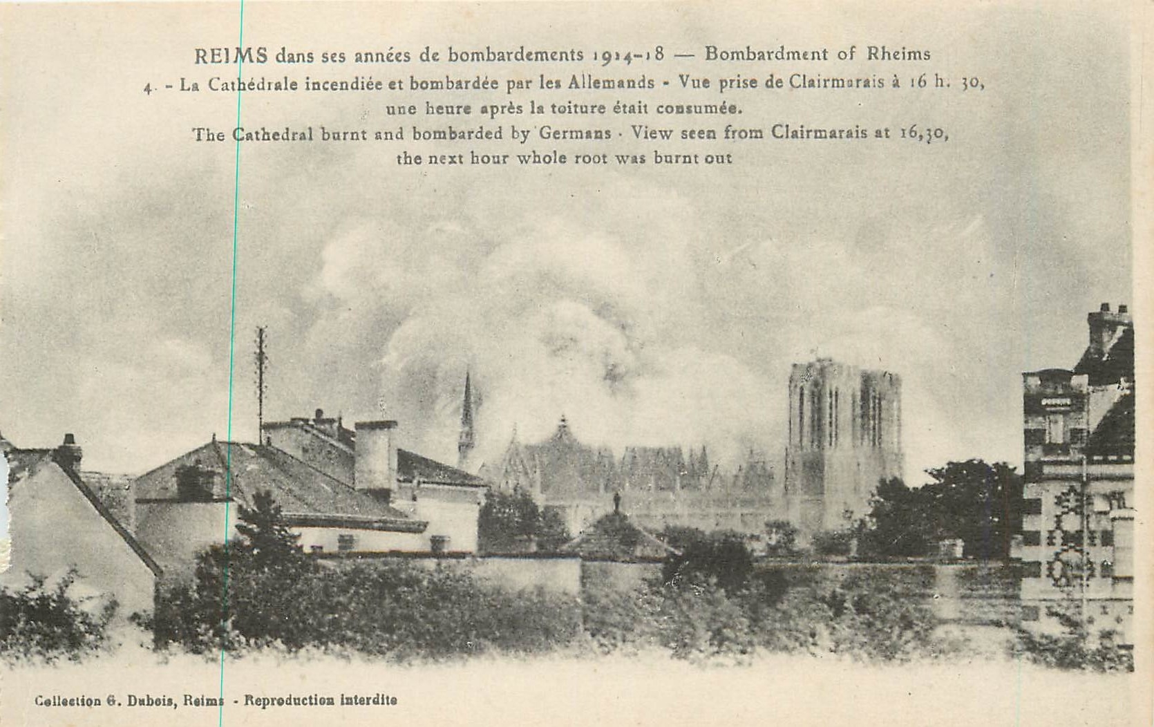 CPA Reims Dans ses annees de bombardement 1914 18 La Cathedrale incendiee et bombardee par les Allem