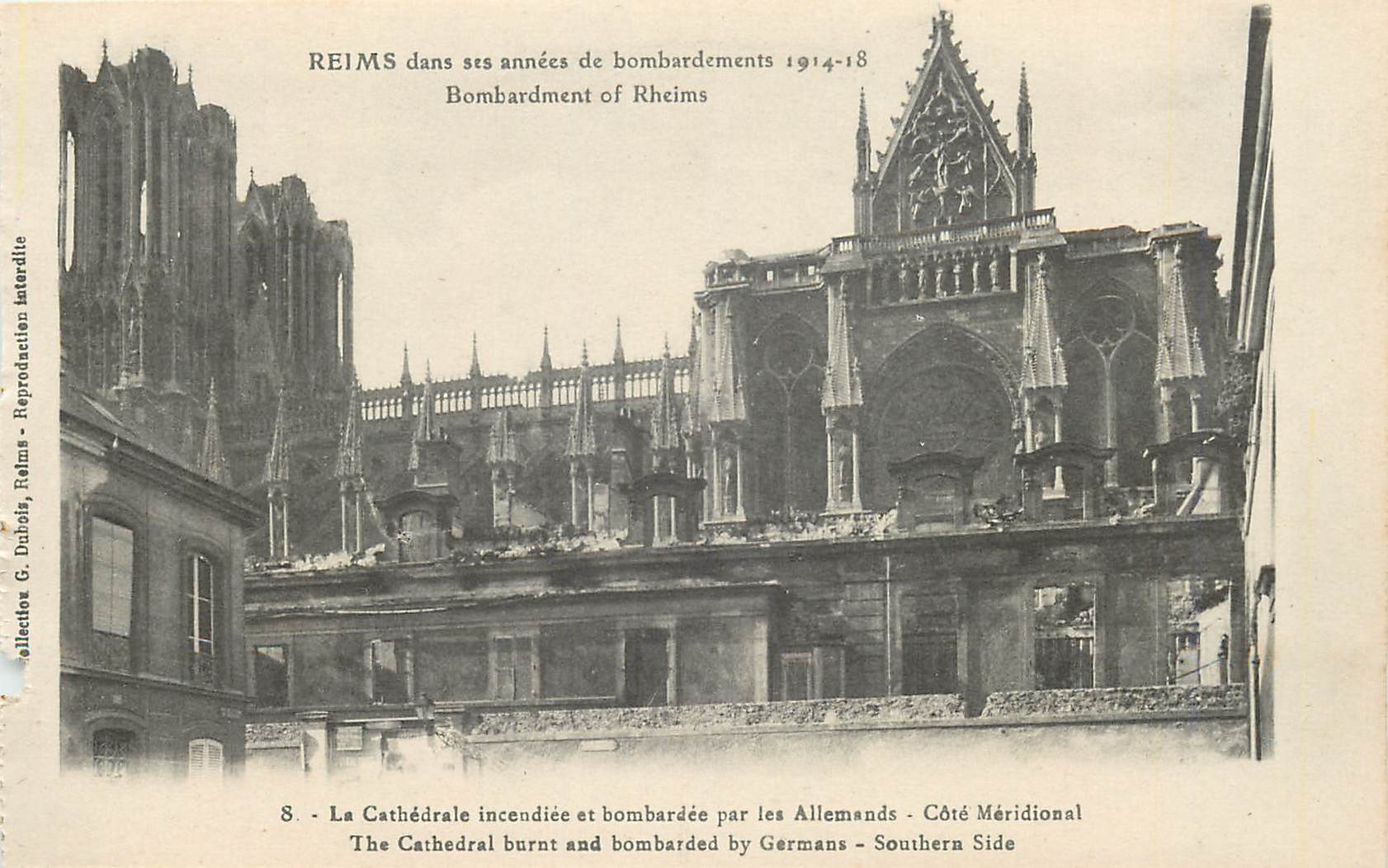 CPA Reims Dans ses annees de bombardement 1914 18 La Cathedrale incendiee et bombardee par les Allem