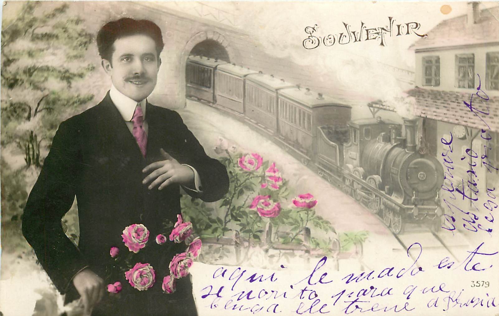 CPA Souvenir Homme Train