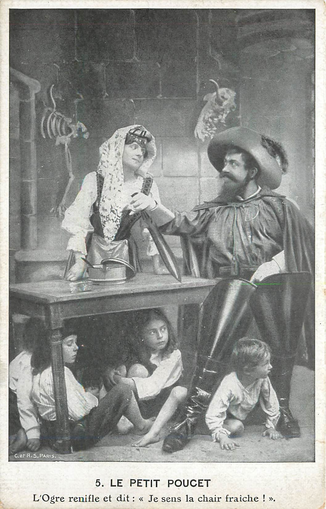 CPA Le Petit Poucet L'Ogre renifle et dit Je sens la chair fraiche Perrault