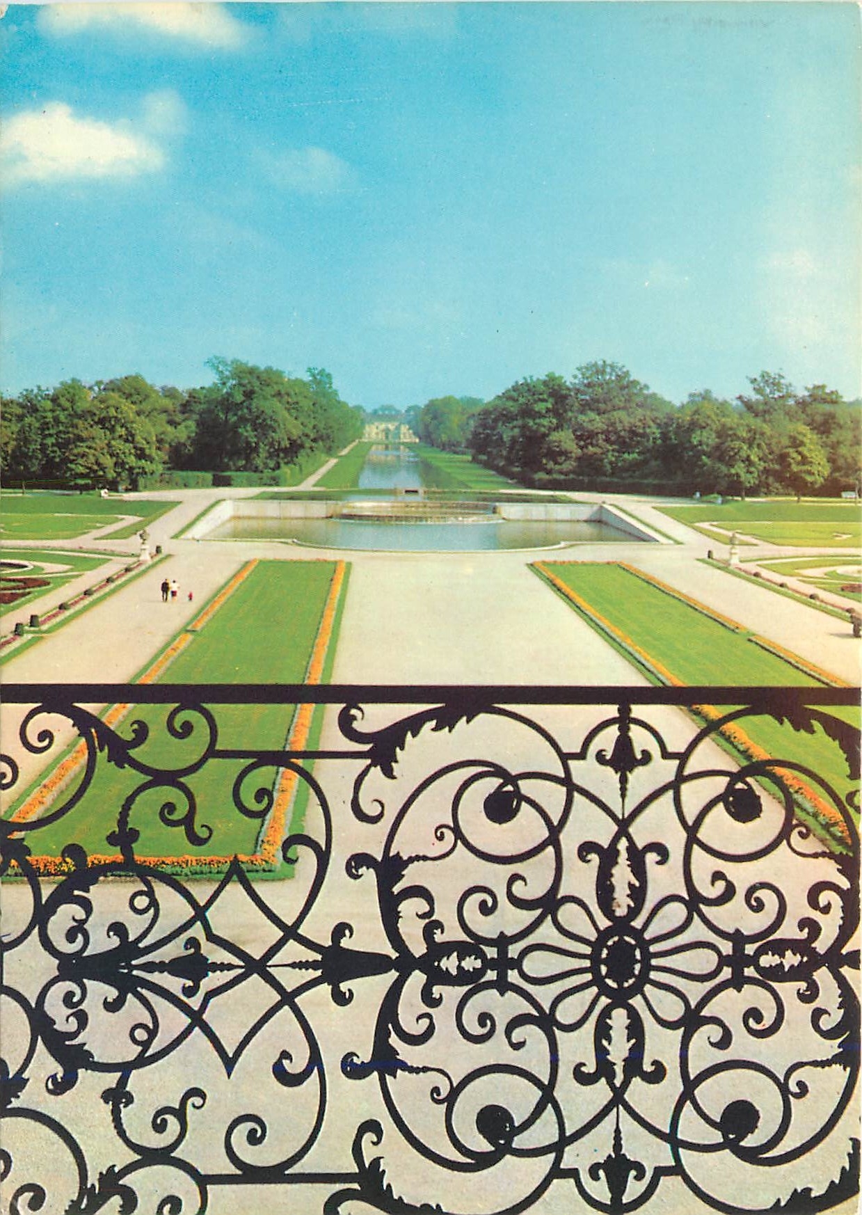 CPM Schleissheim Neues Schloss Blick von der Galerie auf den Garten