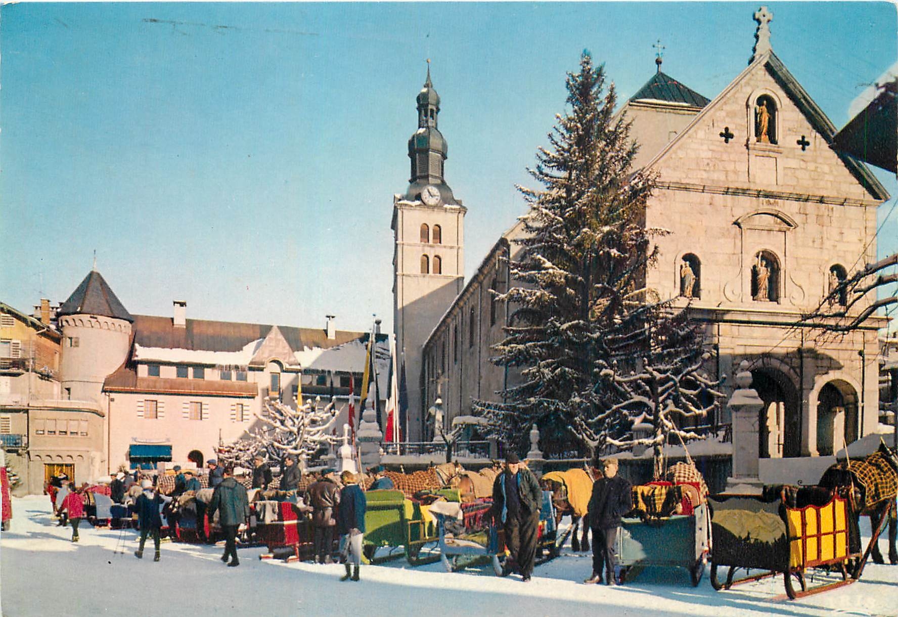 CPM Megeve Hte Savoie Capitale du Ski La place de la mairie l'Eglise et le prieure