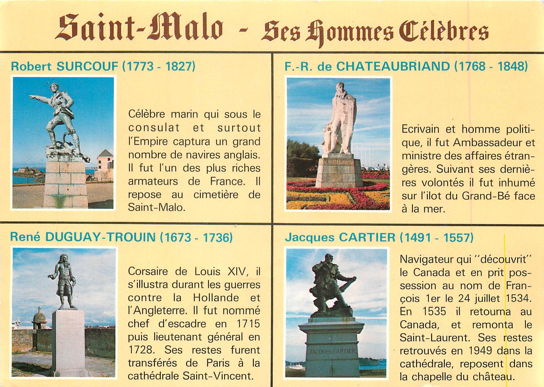 CPM Saint Malo Ses hommes Celebres Robert Surcouff Chateaubriand Duguay Trouin Cartier