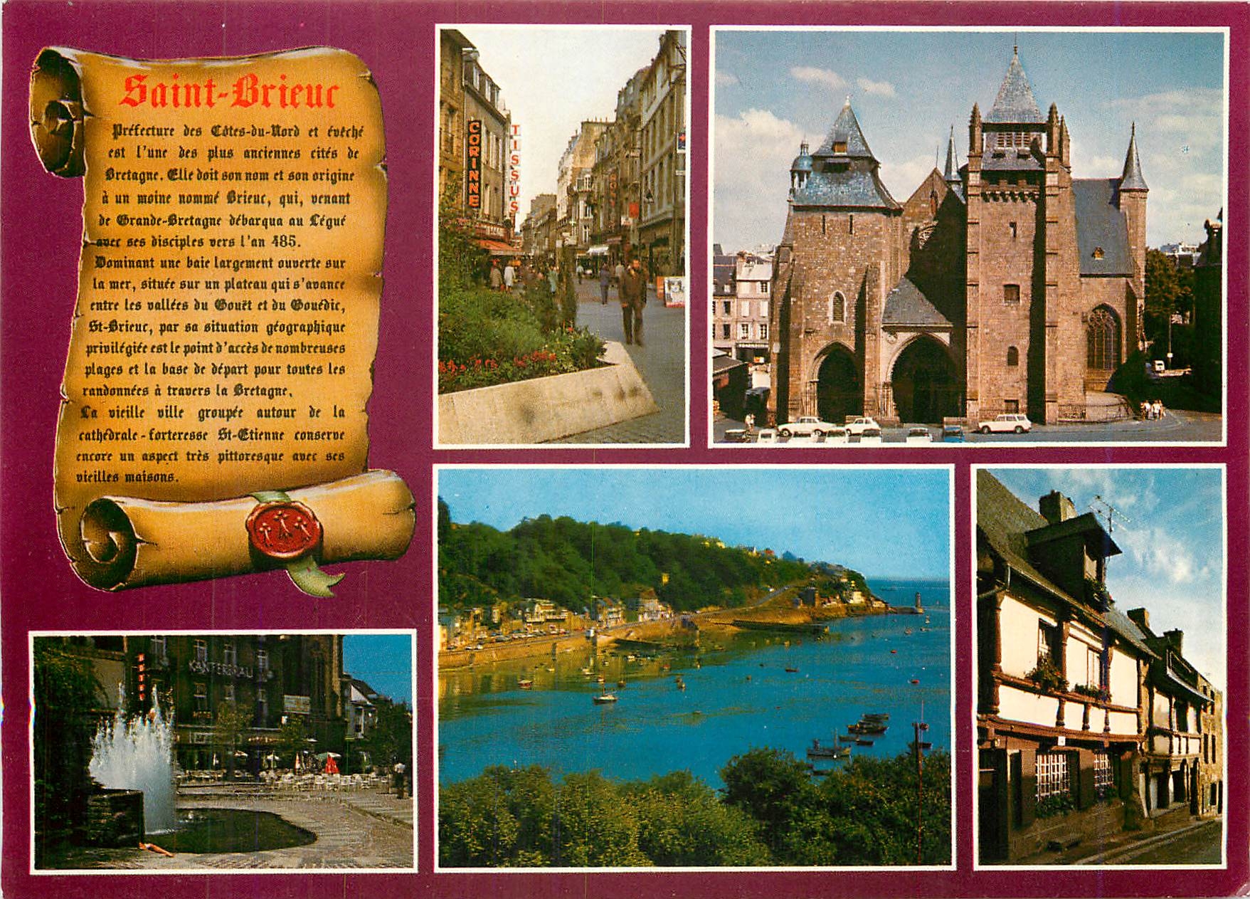 CPM Saint Brieuc La rue St Guillaume la cathedrale St Etienne le port du Legue et les vieilles maiso